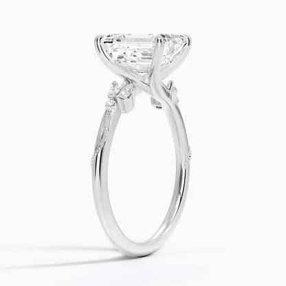 Emerald-Cut Moissanite Engagement Ring with Botanical Vine Band - Novelle Vow
