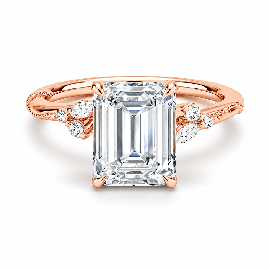 Emerald-Cut Moissanite Engagement Ring with Botanical Vine Band - Novelle Vow