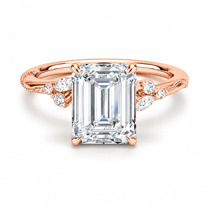 Emerald-Cut Moissanite Engagement Ring with Botanical Vine Band - Novelle Vow