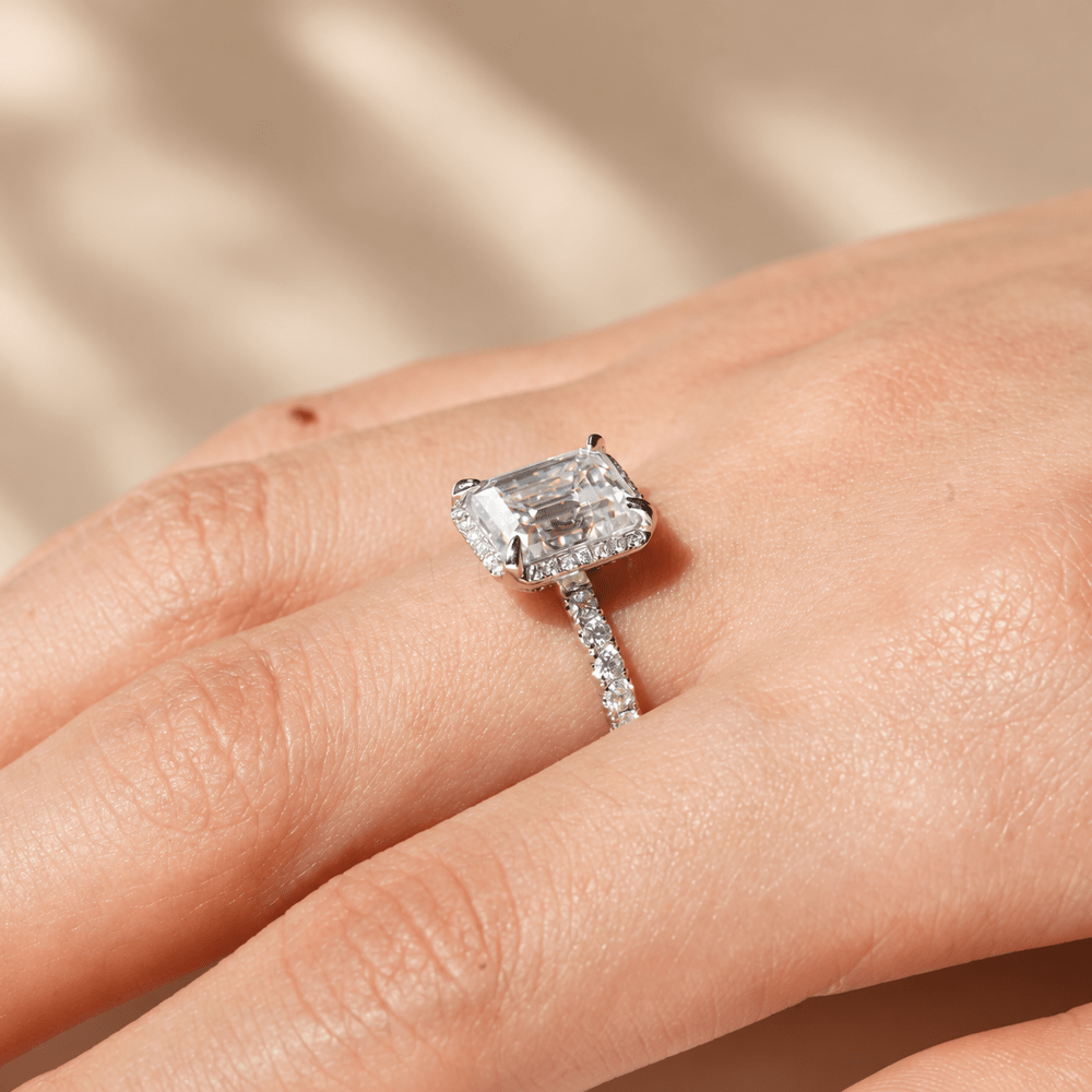 Emerald-Cut Moissanite Engagement Ring with Hidden Halo - Novelle Vow