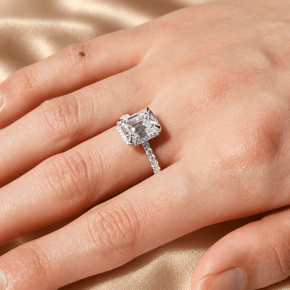 Emerald-Cut Moissanite Engagement Ring with Hidden Halo - Novelle Vow