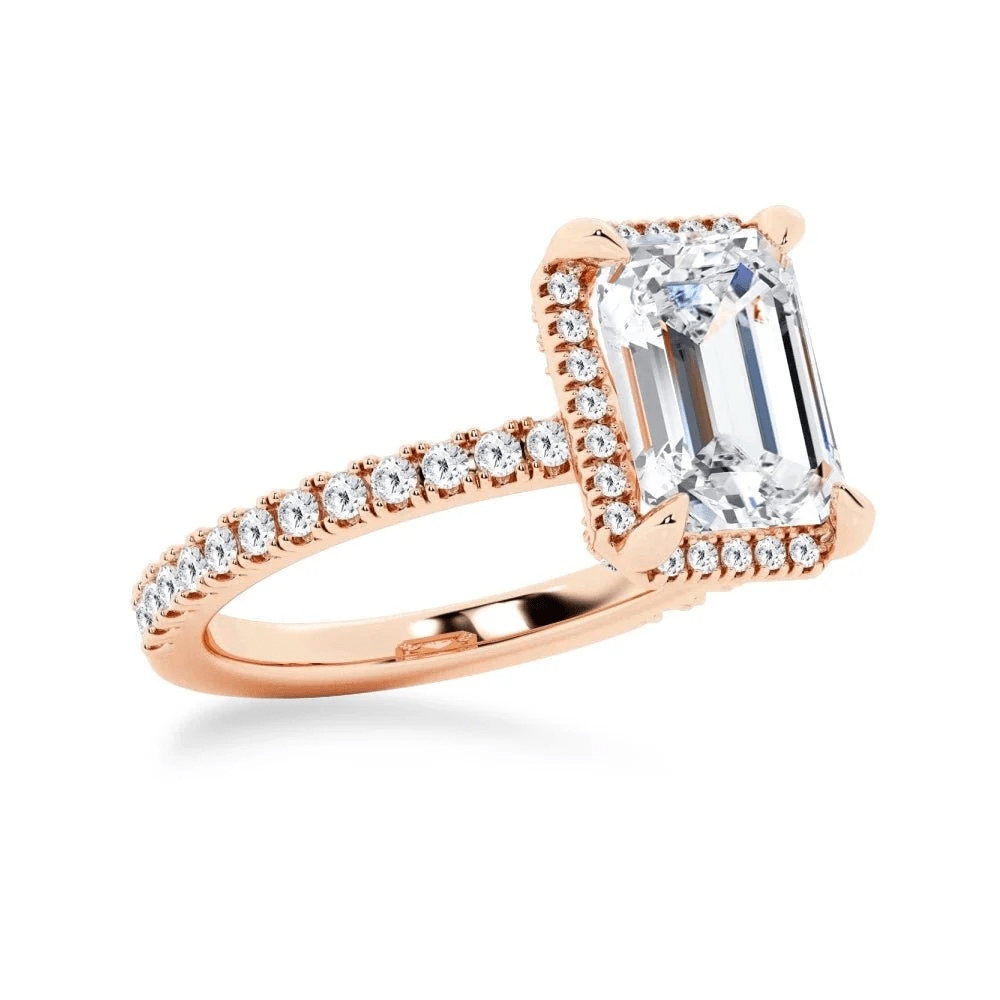 Emerald-Cut Moissanite Engagement Ring with Hidden Halo - Novelle Vow