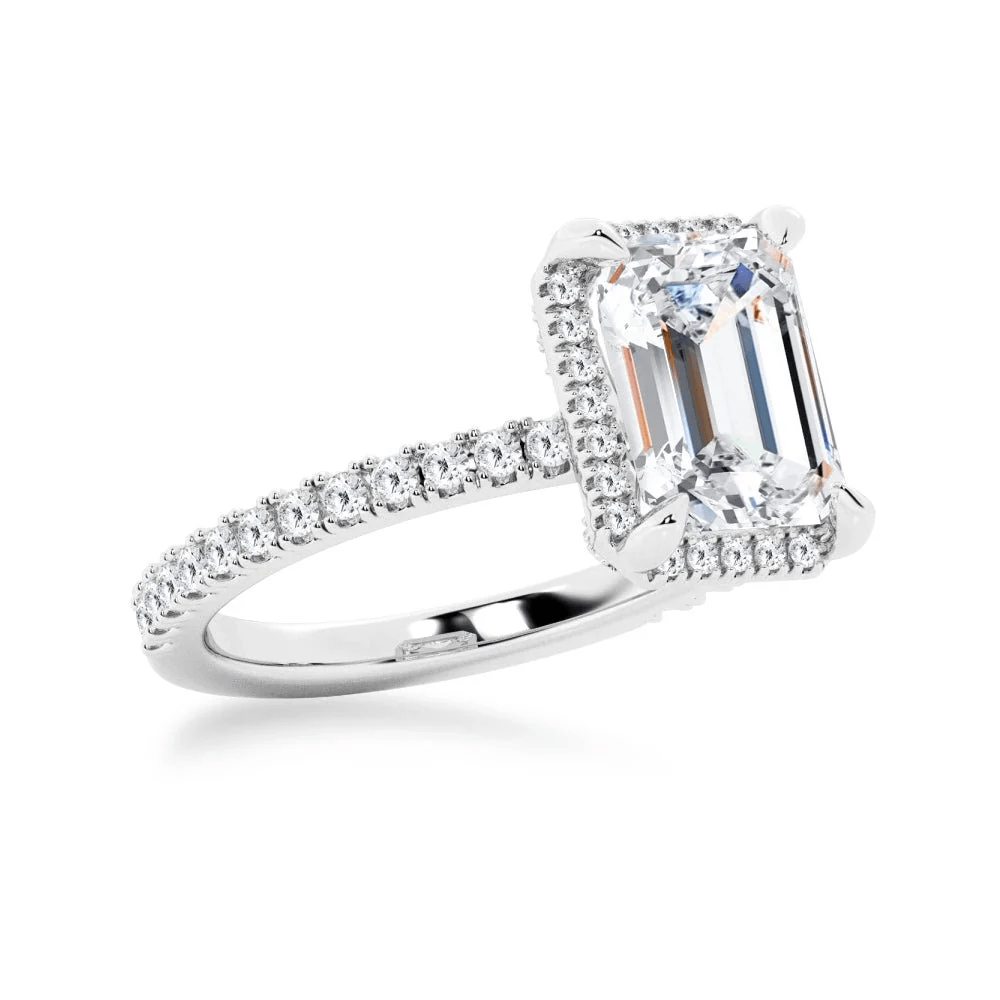 Emerald-Cut Moissanite Engagement Ring with Hidden Halo - Novelle Vow