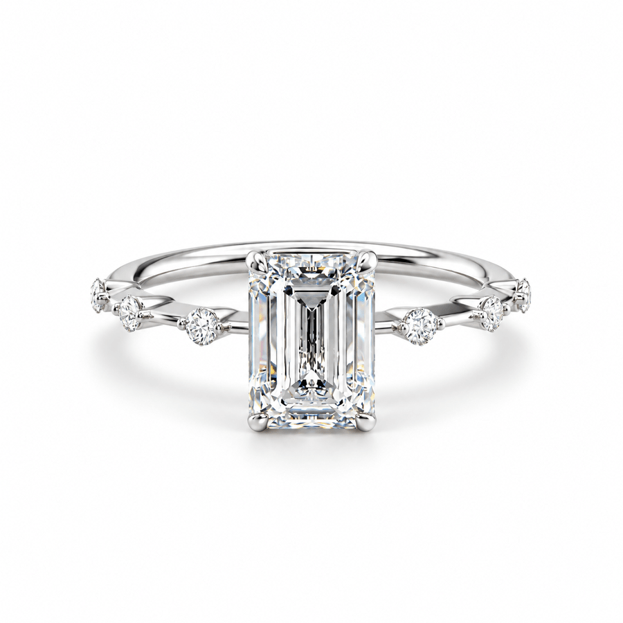 Emerald-Cut Moissanite Engagement Ring with Hidden Halo - Novelle Vow