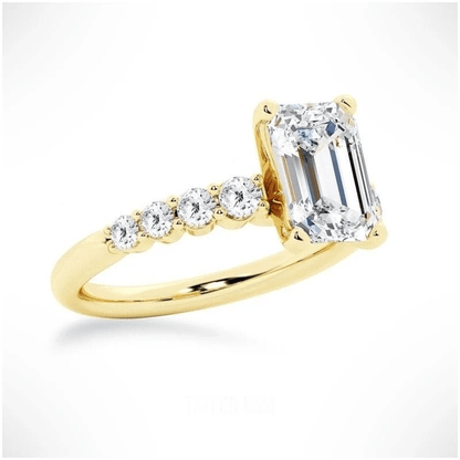 Emerald-Cut Moissanite Engagement Ring with Shared-Prong Band - Novelle Vow