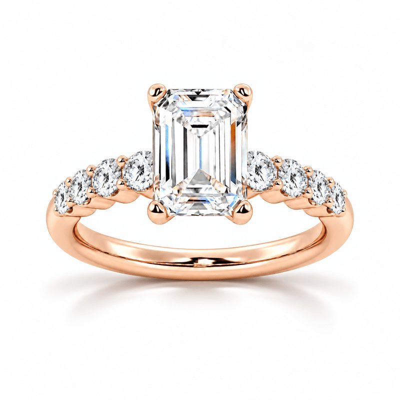 Emerald-Cut Moissanite Engagement Ring with Shared-Prong Band - Novelle Vow