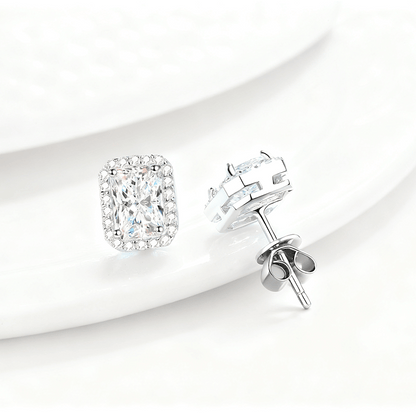 Emerald Cut Moissanite Halo Stud Earrings - Novelle Vow