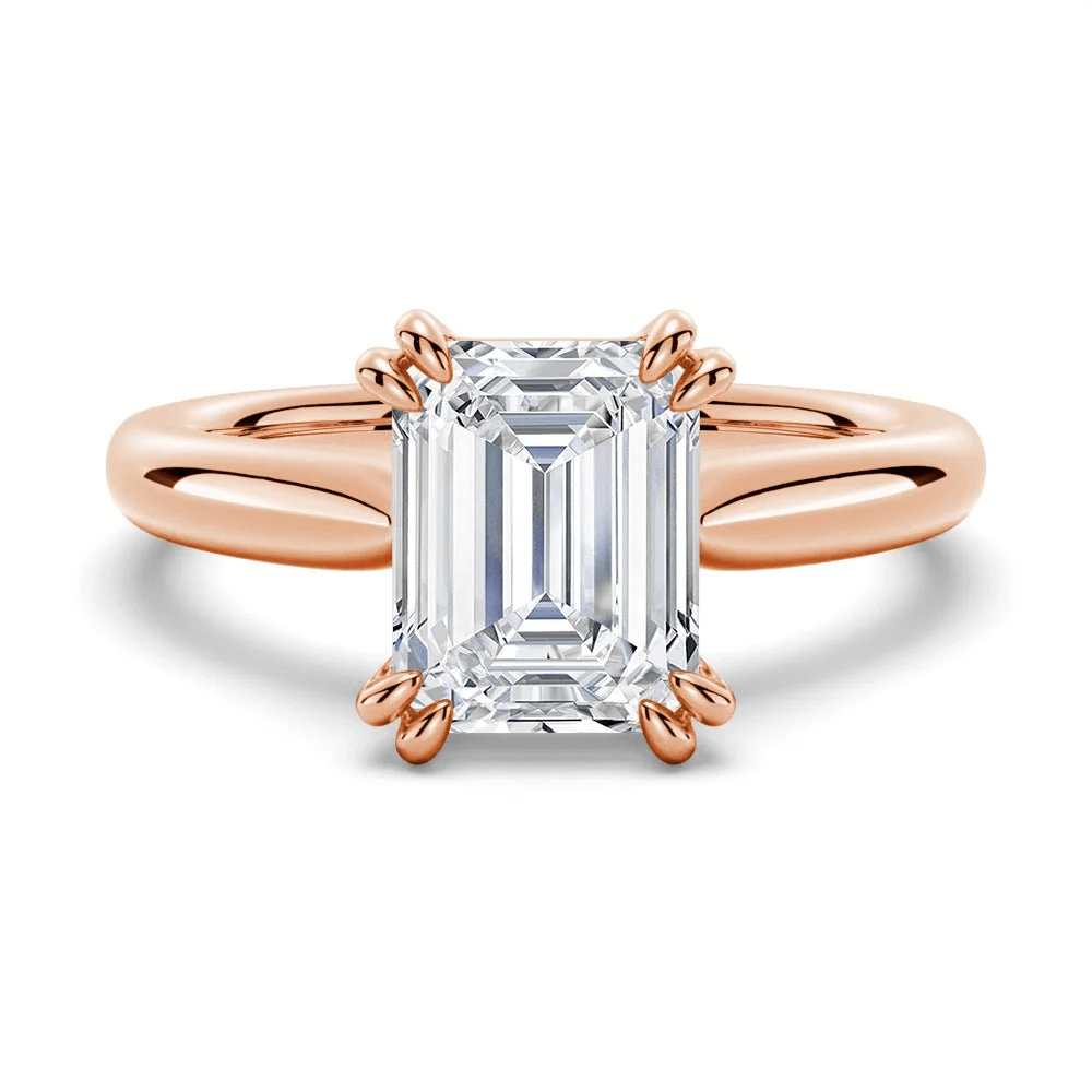 Emerald-Cut Moissanite Solitaire Engagement Ring with Double Claw Prongs - Novelle Vow