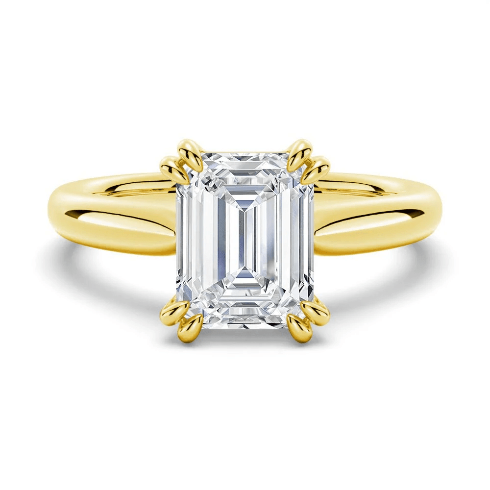Emerald-Cut Moissanite Solitaire Engagement Ring with Double Claw Prongs - Novelle Vow