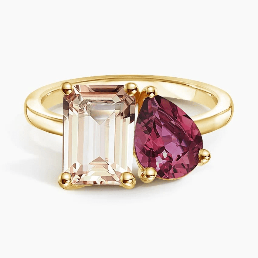 Emerald-Cut & Pear Toi et Moi Moissanite & Lab Alexandrite Ring - Novelle Vow