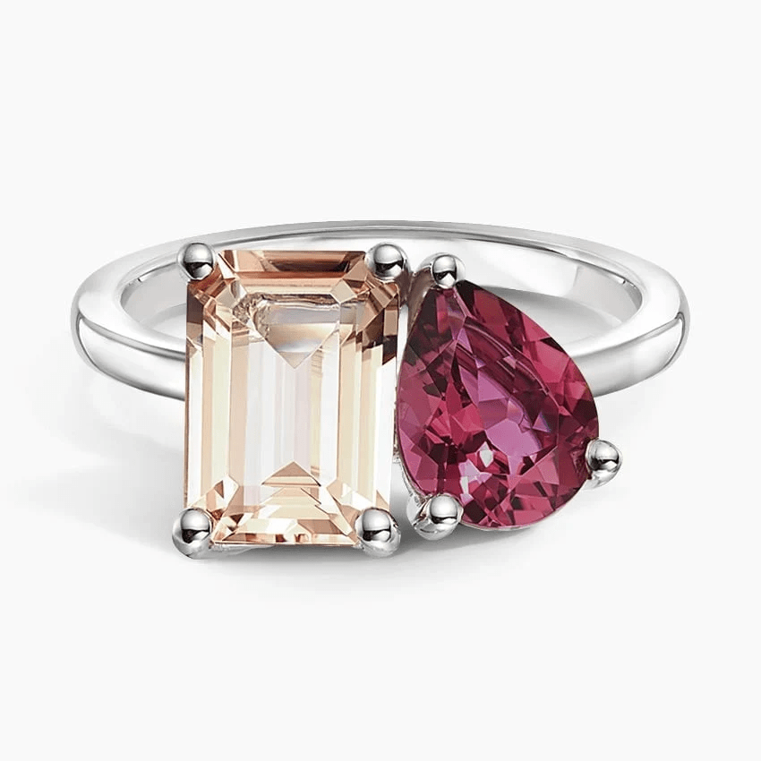 Emerald-Cut & Pear Toi et Moi Moissanite & Lab Alexandrite Ring - Novelle Vow