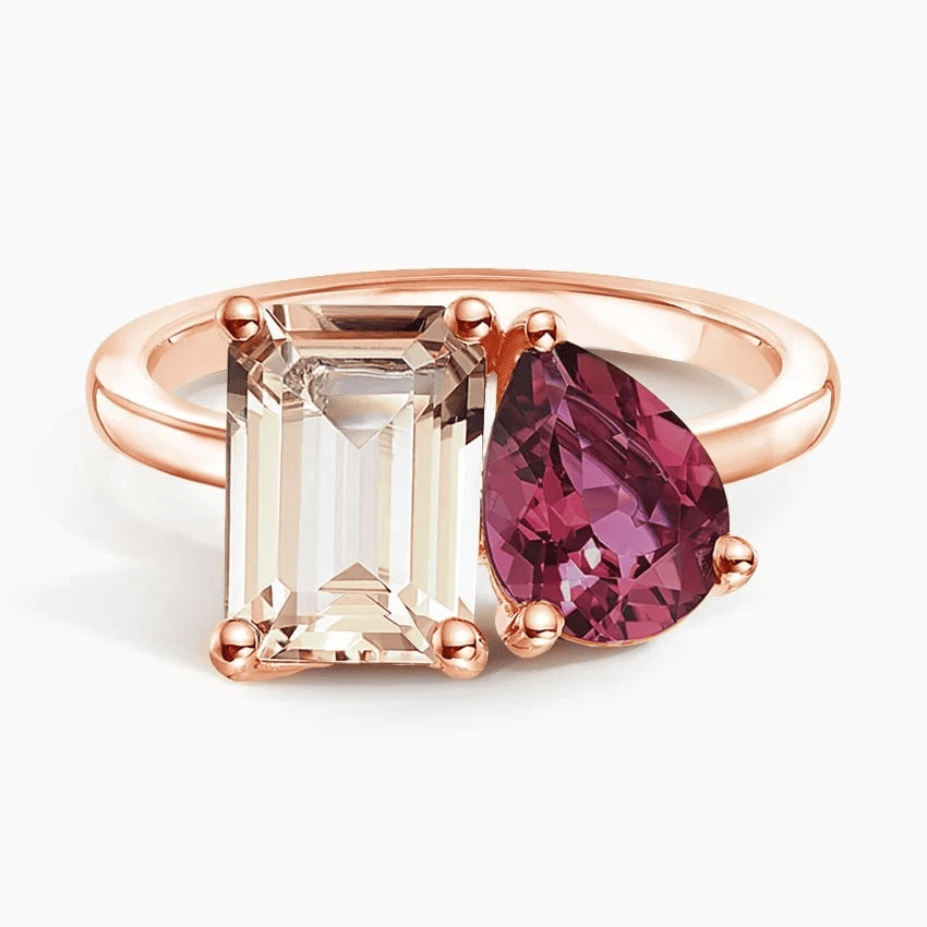 Emerald-Cut & Pear Toi et Moi Moissanite & Lab Alexandrite Ring - Novelle Vow