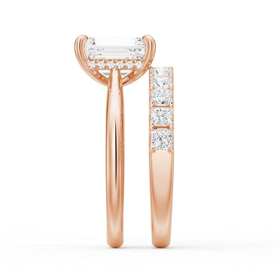 Emerald-Cut Moissanite Bridal Set with Princess-Cut Band