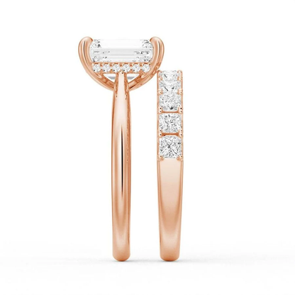 Emerald-Cut Moissanite Bridal Set with Princess-Cut Band
