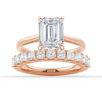 Emerald-Cut Moissanite Bridal Set with Princess-Cut Band