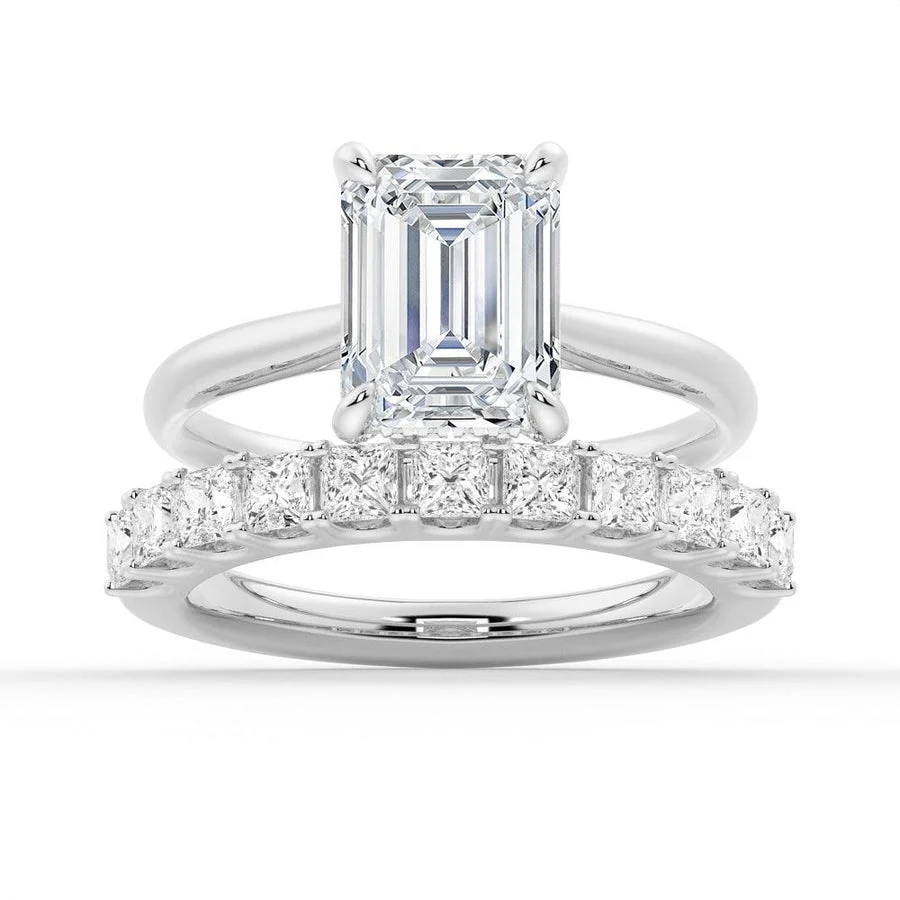 Emerald-Cut Moissanite Bridal Set with Princess-Cut Band