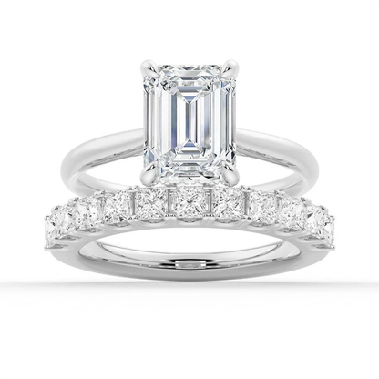 Emerald-Cut Moissanite Bridal Set with Princess-Cut Band