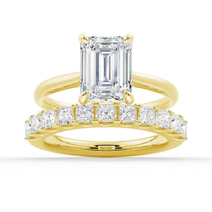 Emerald-Cut Moissanite Bridal Set with Princess-Cut Band