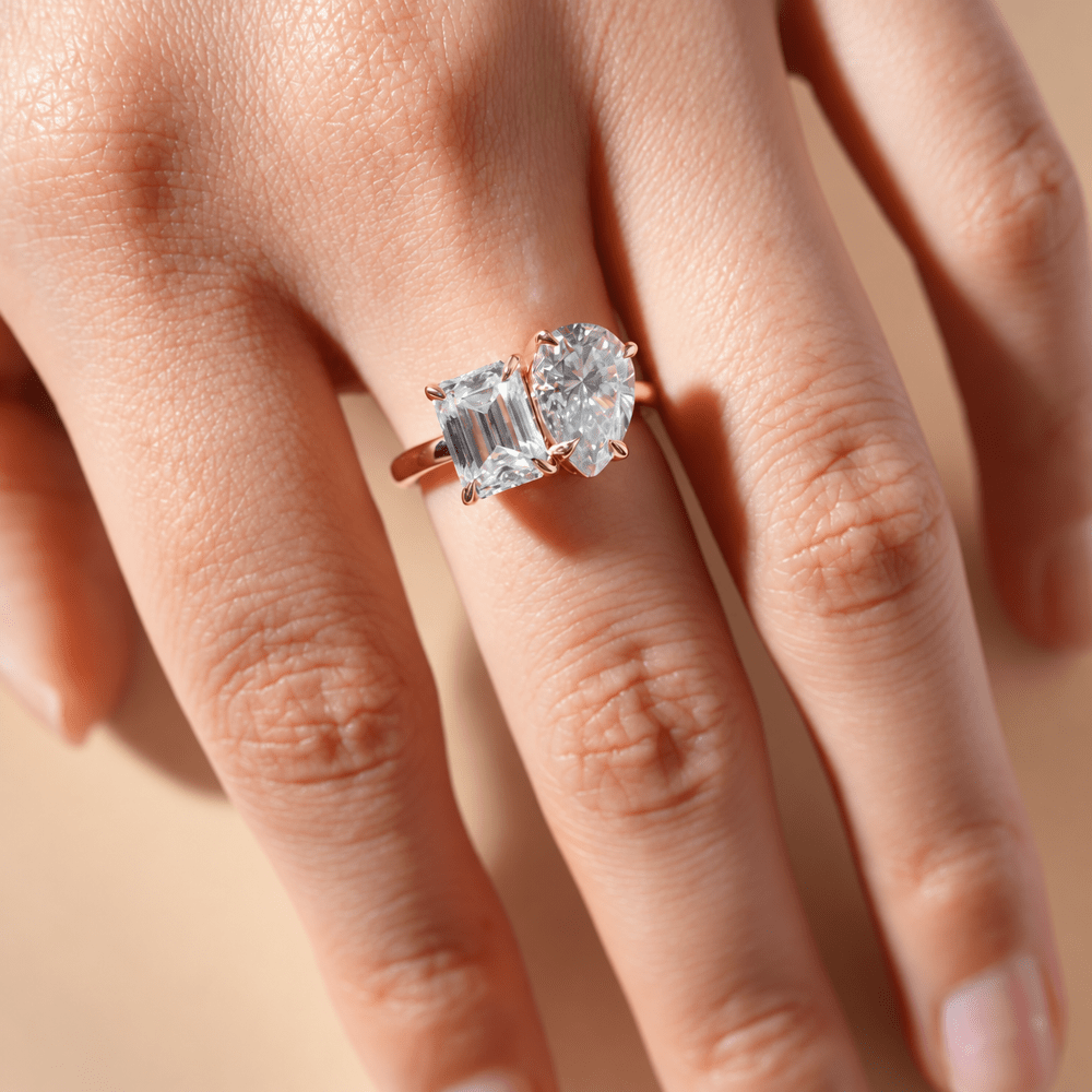 Emerald & Pear Cut Moissanite Toi et Moi Engagement Ring - Novelle Vow