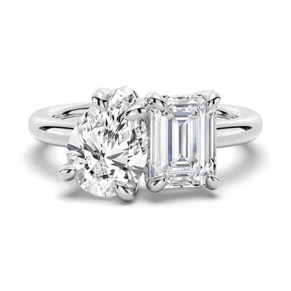 Emerald & Pear Cut Moissanite Toi et Moi Engagement Ring - Novelle Vow