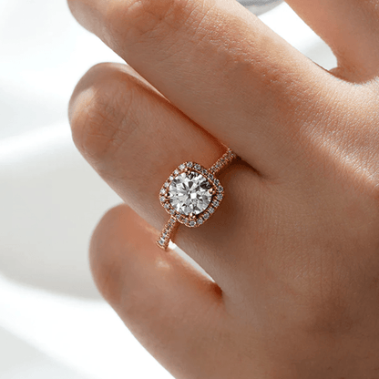 Four Prong Round Moissanite Cushion Halo Engagement Ring - Novelle Vow