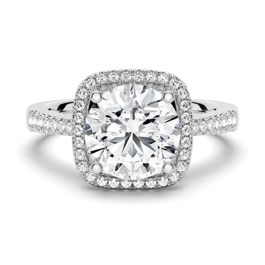 Four Prong Round Moissanite Cushion Halo Engagement Ring - Novelle Vow