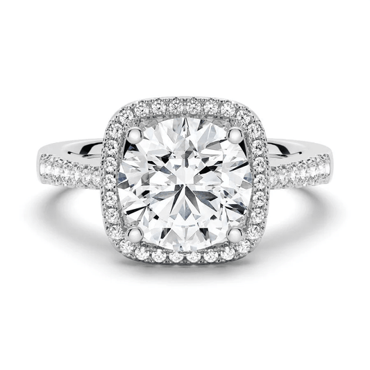 Four Prong Round Moissanite Cushion Halo Engagement Ring - Novelle Vow