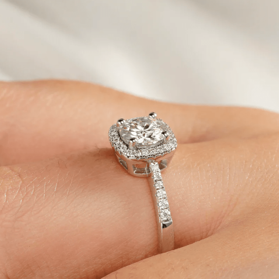 Four Prong Round Moissanite Cushion Halo Engagement Ring - Novelle Vow