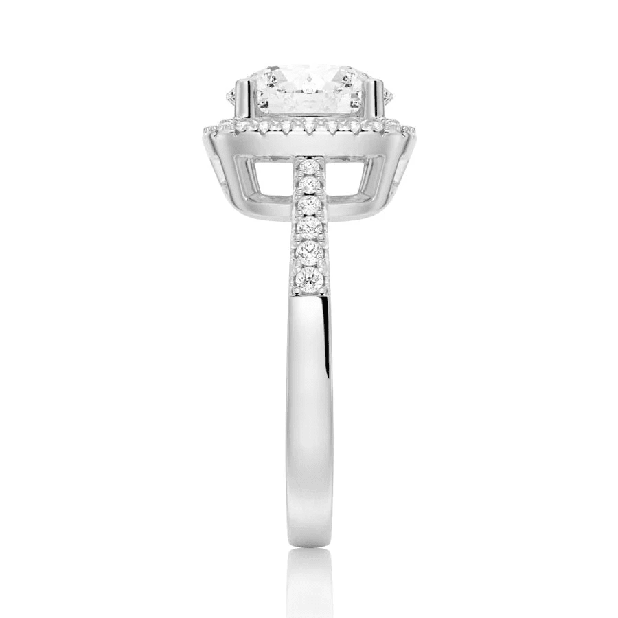 Four Prong Round Moissanite Cushion Halo Engagement Ring - Novelle Vow