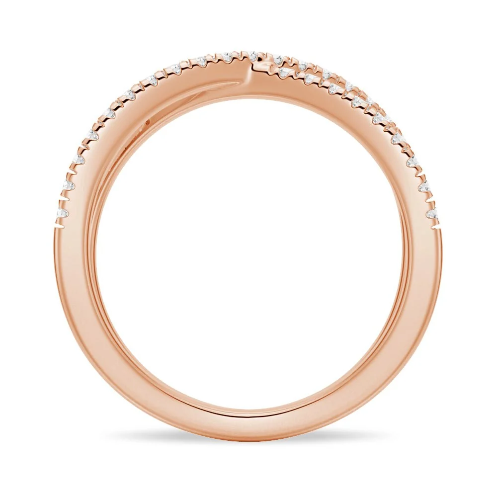 French Pavé Crossover Round Moissanite Wedding Band