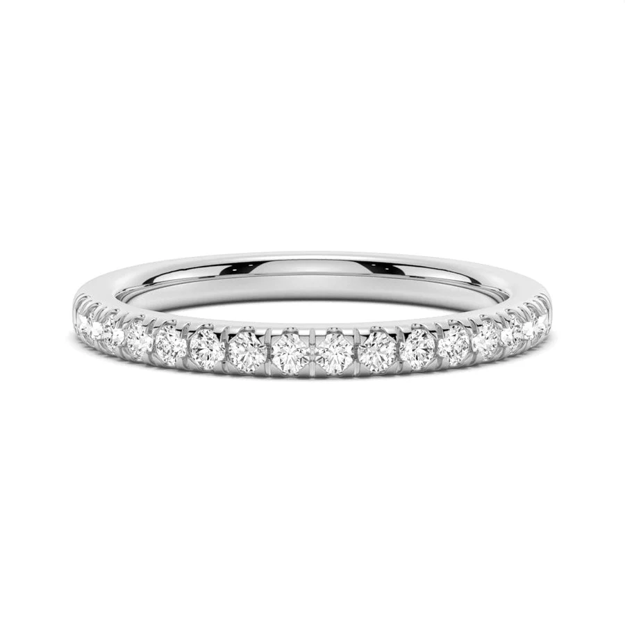 NOVELLE VOW front view of 1.4mm white gold French pave moissanite wedding band