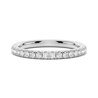 NOVELLE VOW front view of 1.4mm white gold French pave moissanite wedding band