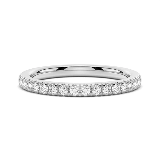 NOVELLE VOW front view of 1.4mm white gold French pave moissanite wedding band
