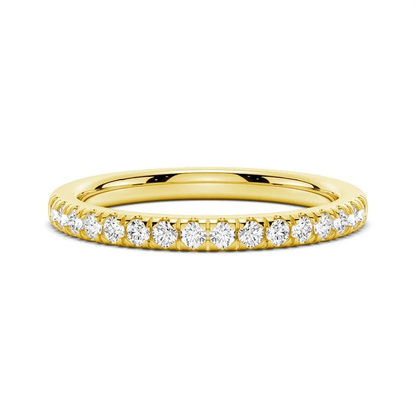 Front view of 1.4mm yellow gold French pave moissanite wedding band