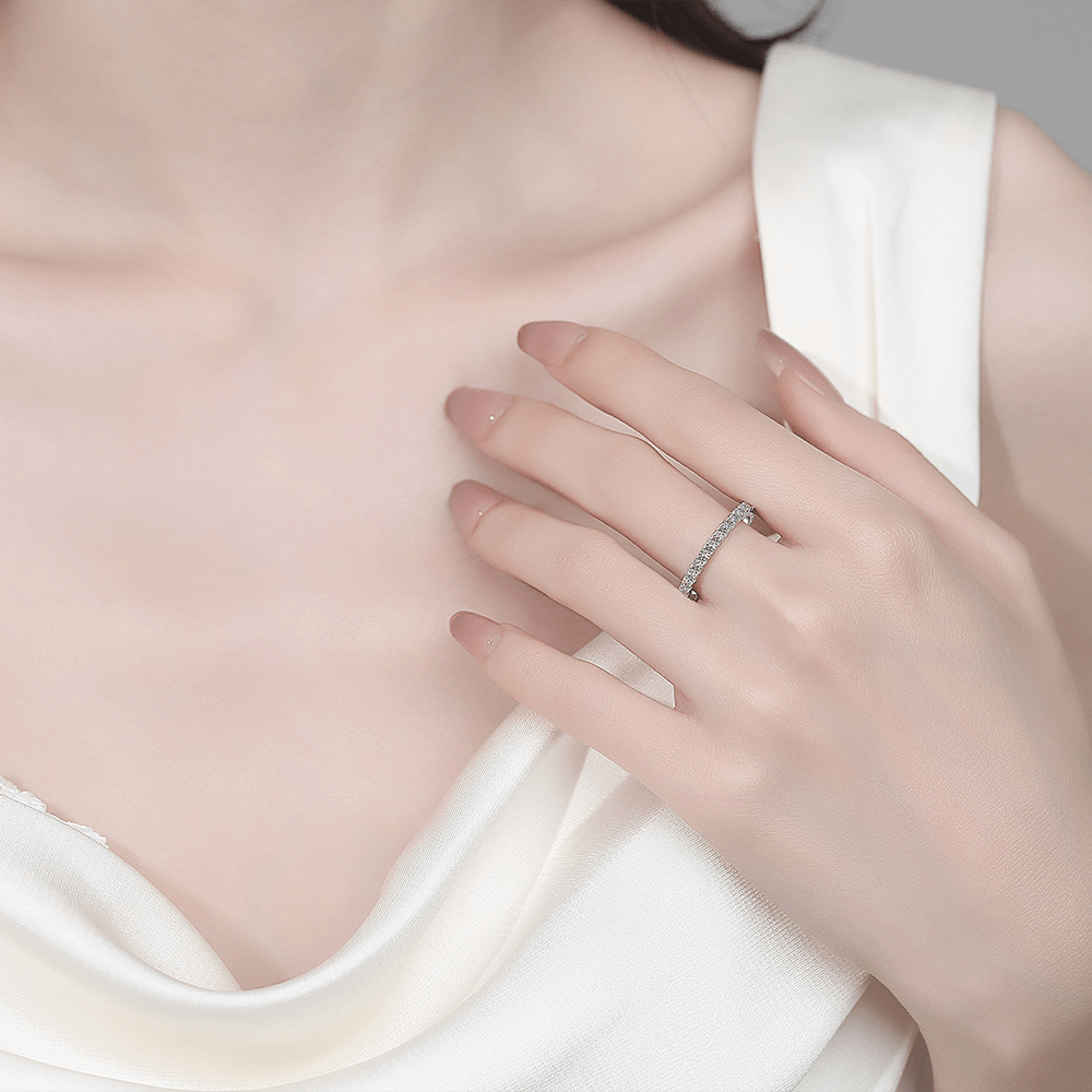 French Pavé Round Cut Moissanite Eternity Band - Novelle Vow