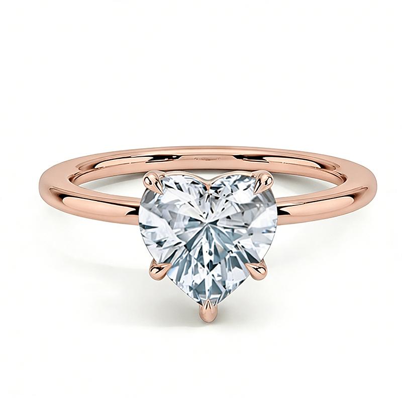 Heart Cut Moissanite Solitaire Engagement Ring with 3 Prong Setting in Rose Gold - Novelle Vow