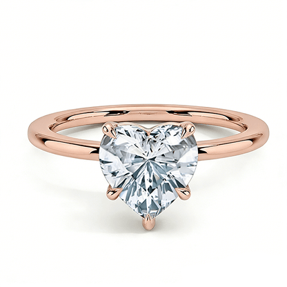 Heart Cut Moissanite Solitaire Engagement Ring with 3 Prong Setting in Rose Gold - Novelle Vow