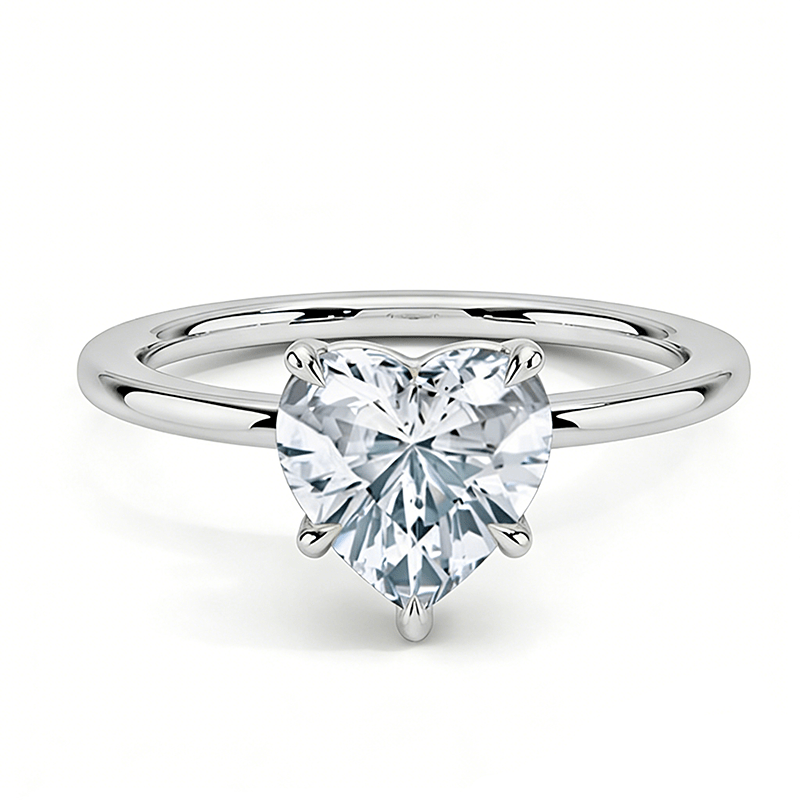Heart Cut Moissanite Solitaire Engagement Ring with 3 Prong Setting in White Gold - Novelle Vow