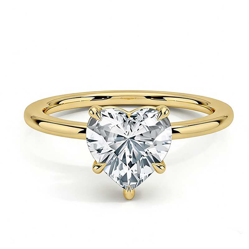Heart Cut Moissanite Solitaire Engagement Ring with 3 Prong Setting in Yellow Gold - Novelle Vow