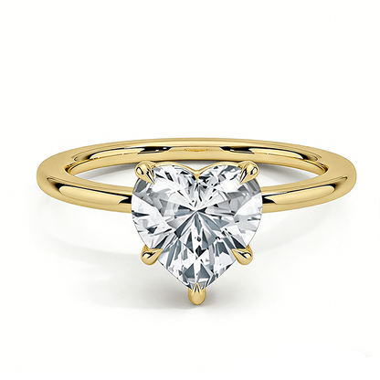 Heart Cut Moissanite Solitaire Engagement Ring with 3 Prong Setting in Yellow Gold - Novelle Vow