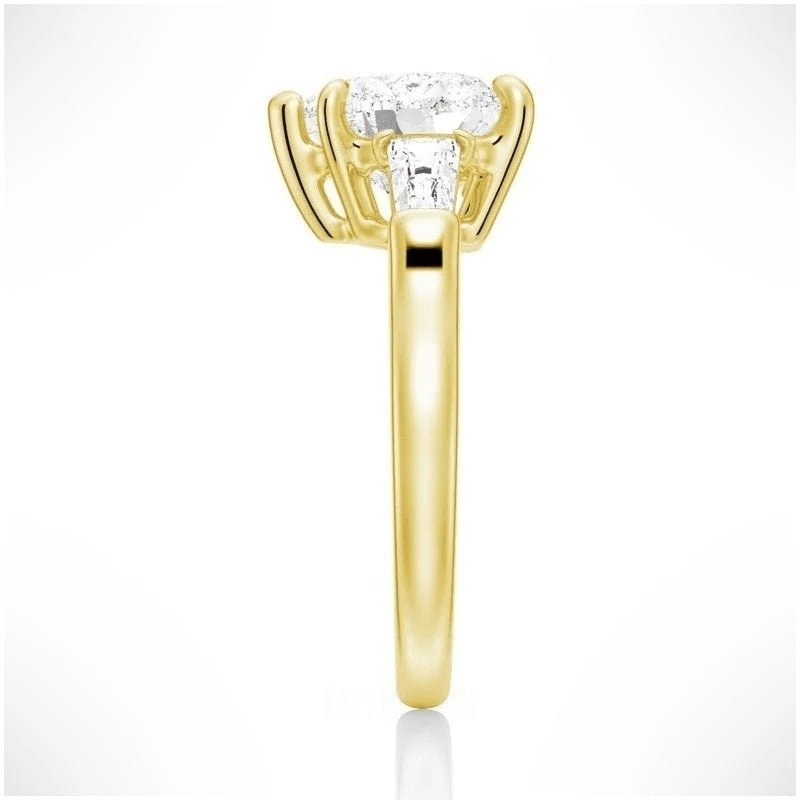Heart-Cut Moissanite Three-Stone Engagement Ring with Baguette Accents - Novelle Vow