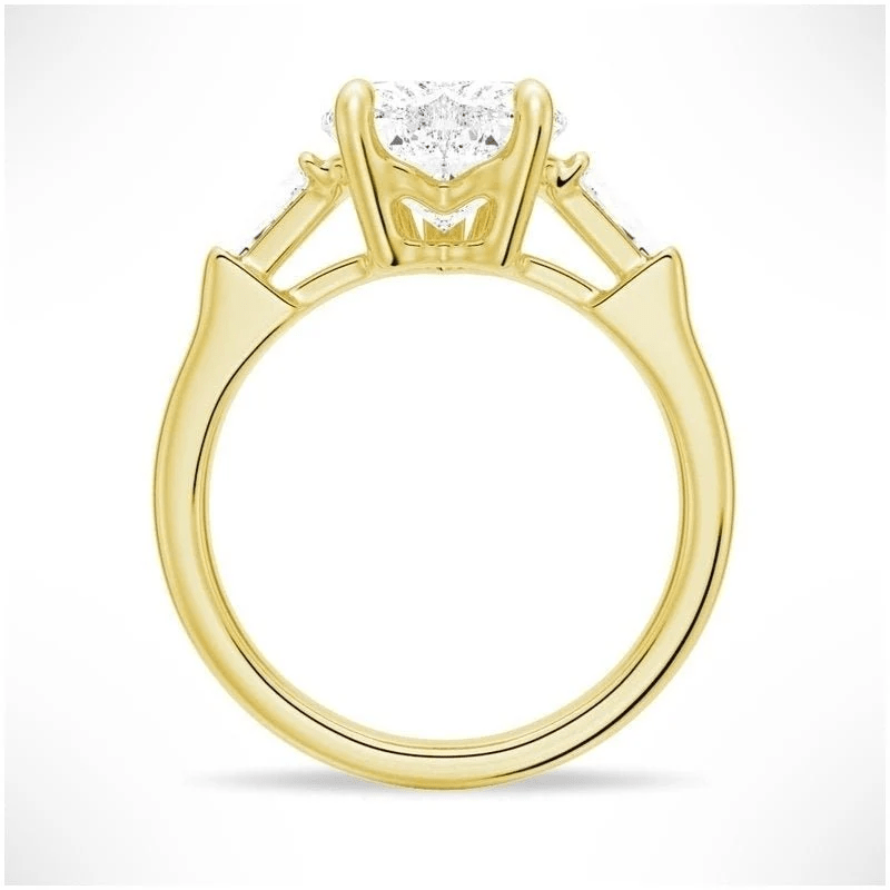 Heart-Cut Moissanite Three-Stone Engagement Ring with Baguette Accents - Novelle Vow