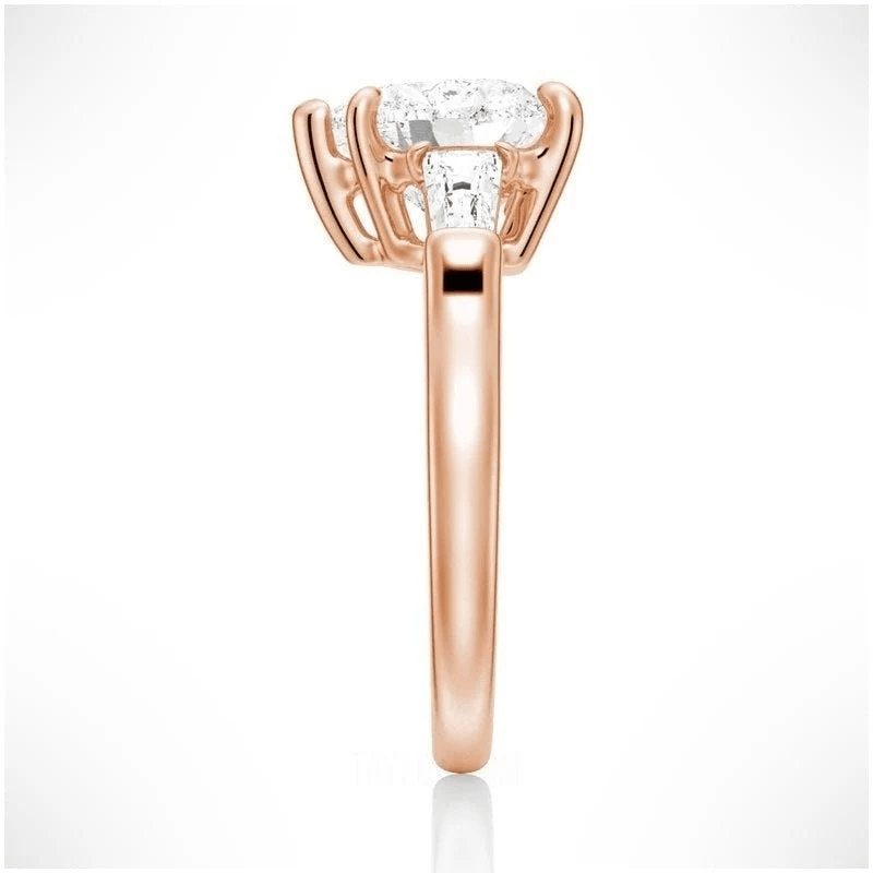 Heart-Cut Moissanite Three-Stone Engagement Ring with Baguette Accents - Novelle Vow