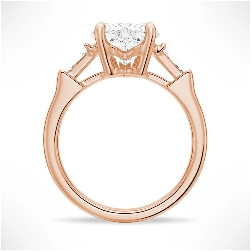 Heart-Cut Moissanite Three-Stone Engagement Ring with Baguette Accents - Novelle Vow