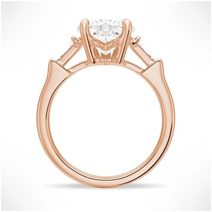 Heart-Cut Moissanite Three-Stone Engagement Ring with Baguette Accents - Novelle Vow