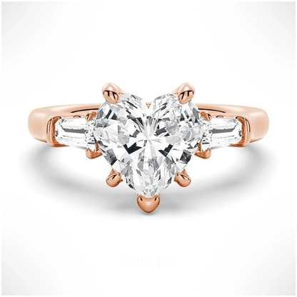Heart-Cut Moissanite Three-Stone Engagement Ring with Baguette Accents - Novelle Vow