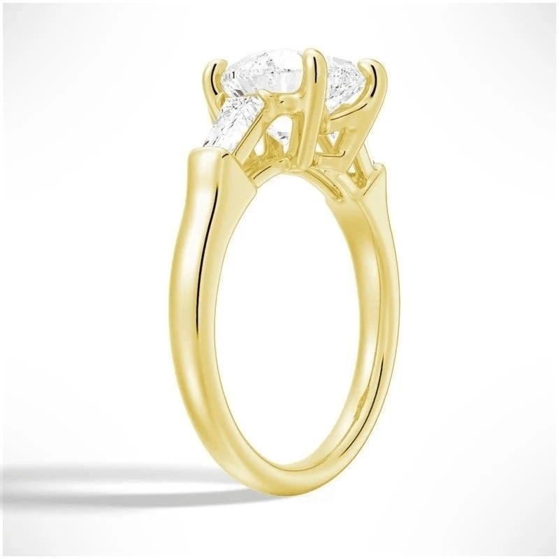Heart-Cut Moissanite Three-Stone Engagement Ring with Baguette Accents - Novelle Vow