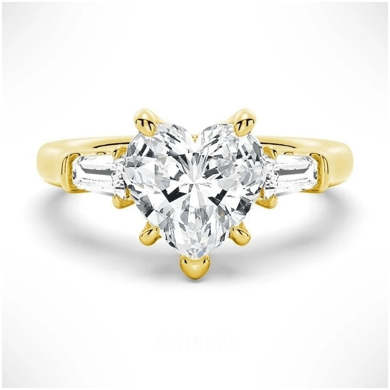 Heart-Cut Moissanite Three-Stone Engagement Ring with Baguette Accents - Novelle Vow