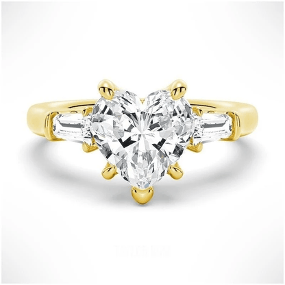 Heart-Cut Moissanite Three-Stone Engagement Ring with Baguette Accents - Novelle Vow