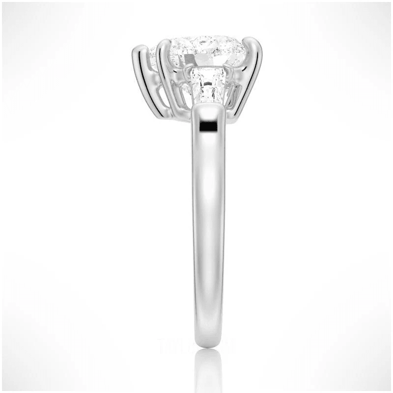Heart-Cut Moissanite Three-Stone Engagement Ring with Baguette Accents - Novelle Vow